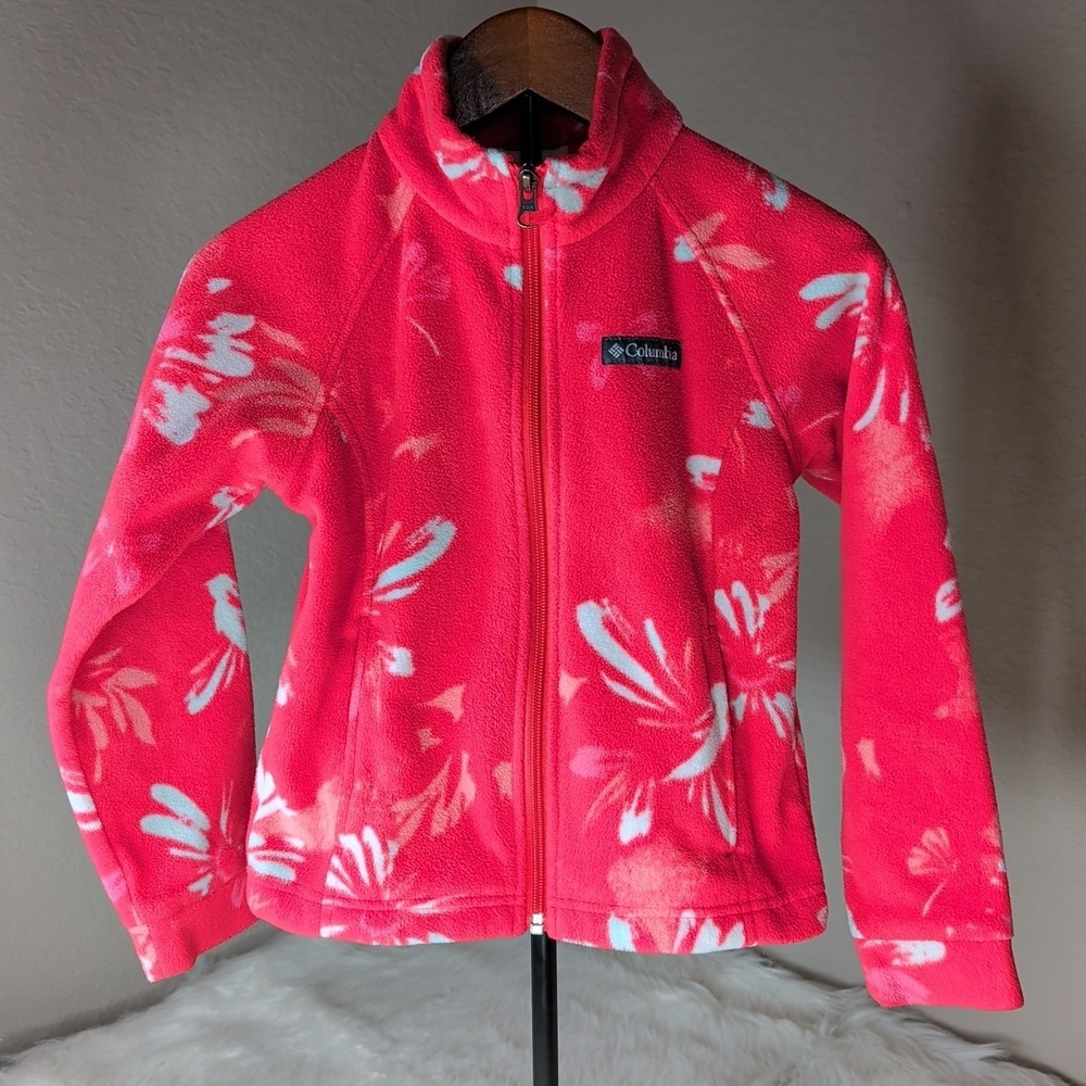 Columbia Benton Springs Jacket Girls XS Pink Floral Fleece Full Zip XG6004